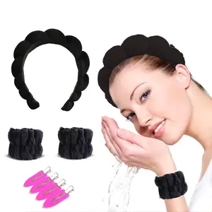 Sooslick Skincare Headband Set l Spa Hair Accessories for Women Pack of 7 - Terry Cloth Headband, Wrist Scrunches and Hair Clips