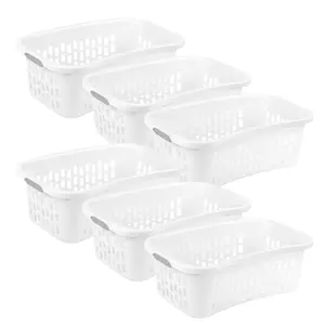 Sterilite HipHold Laundry Basket, 1.5 Bushel Plastic Hamper, White, 6 Pack