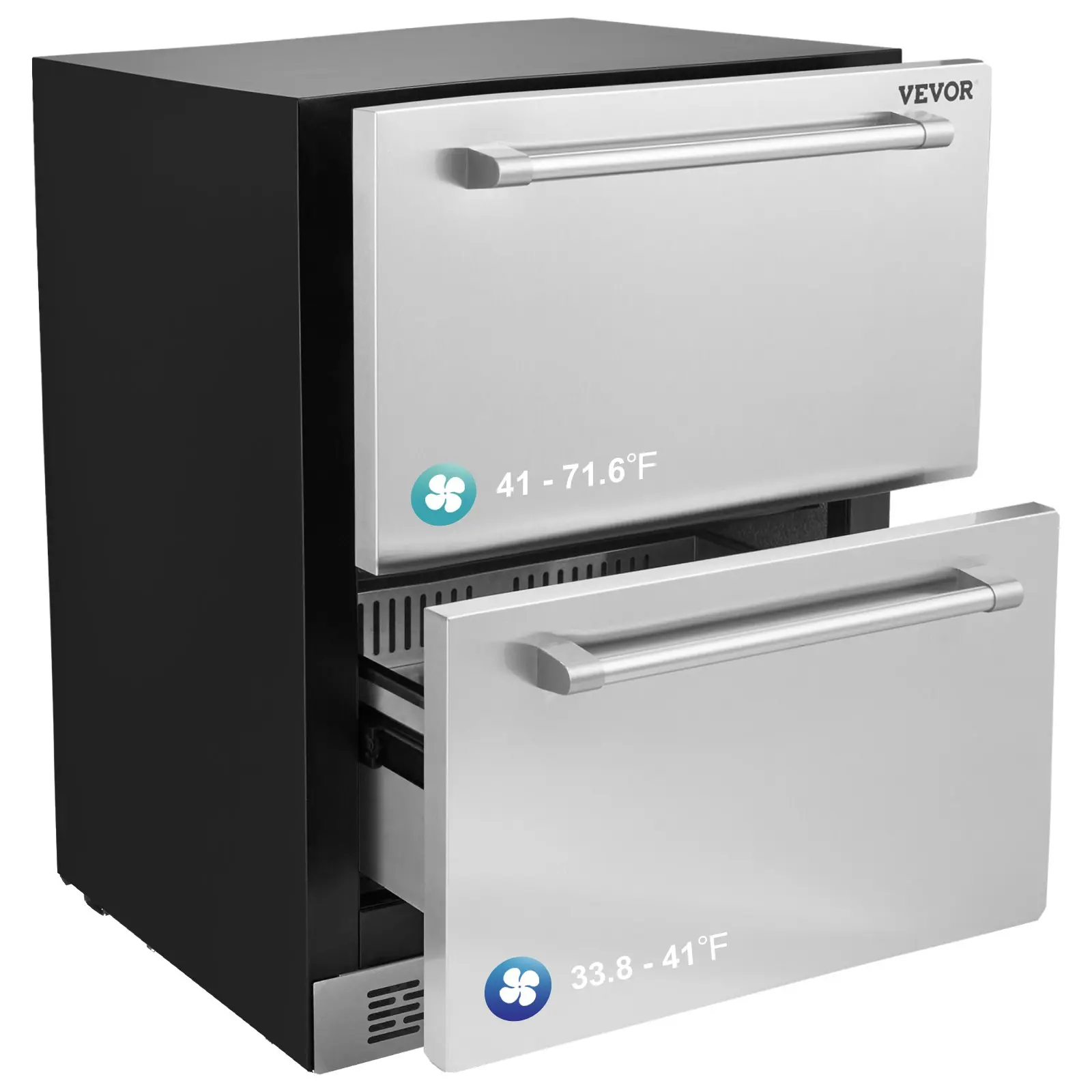 VEVOR 24 Undercounter Refrigerator, 2 Drawer Wine Refrigerator with Different Temperature, 4.87 Cu. ft. Capacity, Waterproof Indoor and Outdoor Under Counter Drawer Fridge for Home and Commercial Use