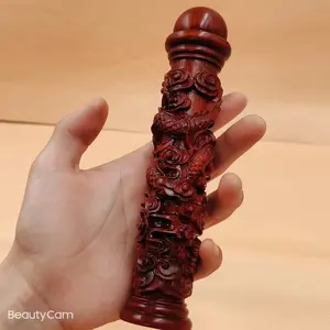 Sandalwood Carved Dragon Column Ornament, Handmade Wood Sculpture Without Paint, Decorative Figurine for Home Decoration