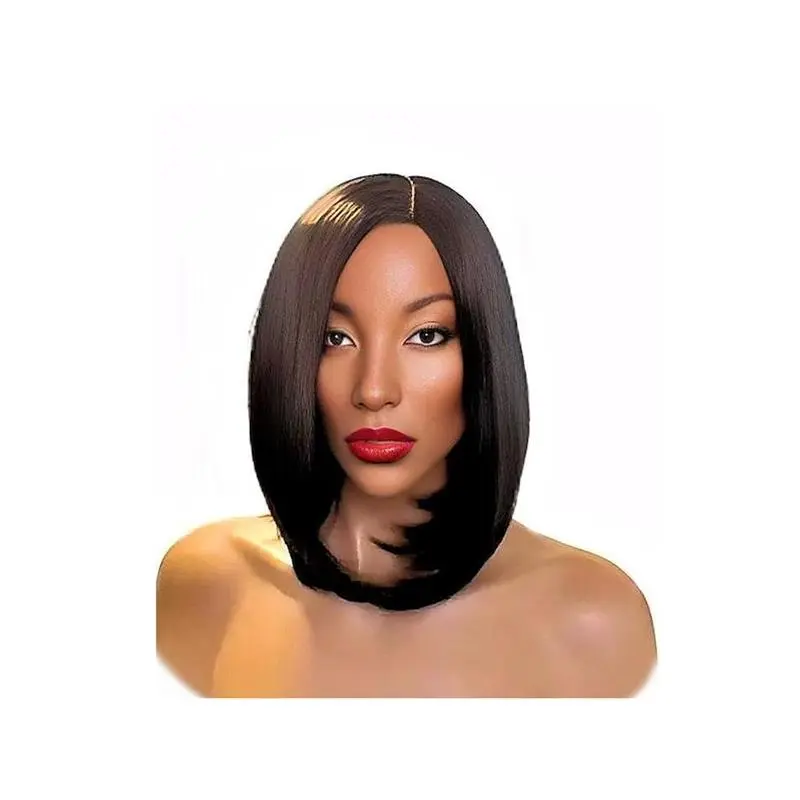 Black Long Asymmetrical Curly Bob Wig - Short Natural Look Realistic Black Wig, 14 Inches, Comfortable & Breathable, Heat Resistant Synthetic Felt