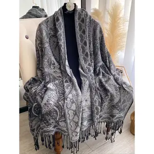 Bohemian Style Pashmina Scarf, Floral Pattern Shawl, Long Woven Fabric, All Season Wear, Elegant Design Accessory