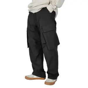Plaid&Plain Men's Casual Loose Fit Cargo Pants Multi-Pocket Baggy Y2K Streetwear Trouser for Menswear