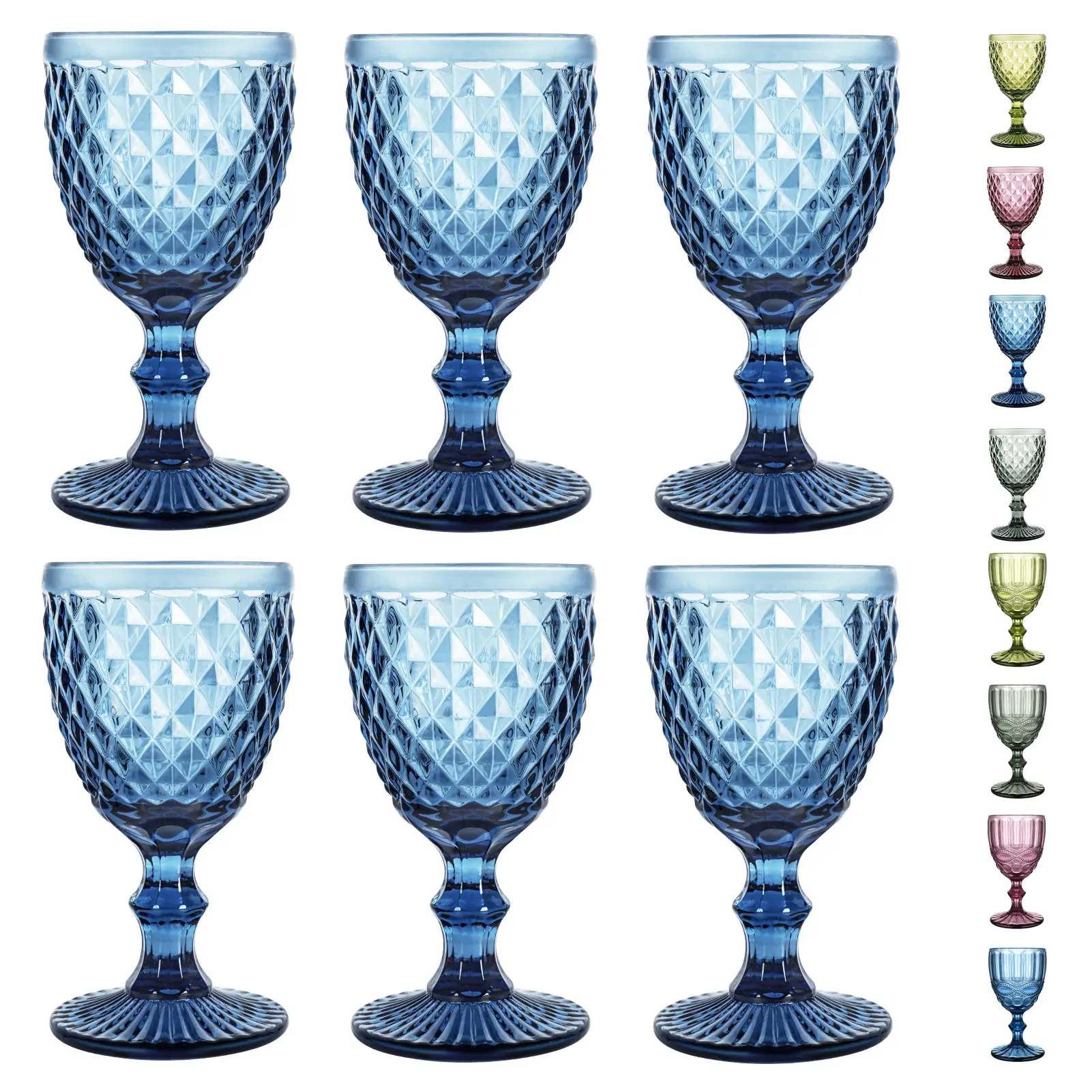 6-Piece Sturdy Colored Wine Glass Set, 8 oz Vintage Blue Wine Goblets, Multi-Use Cup for Beverages, Wedding & Holiday Occasions