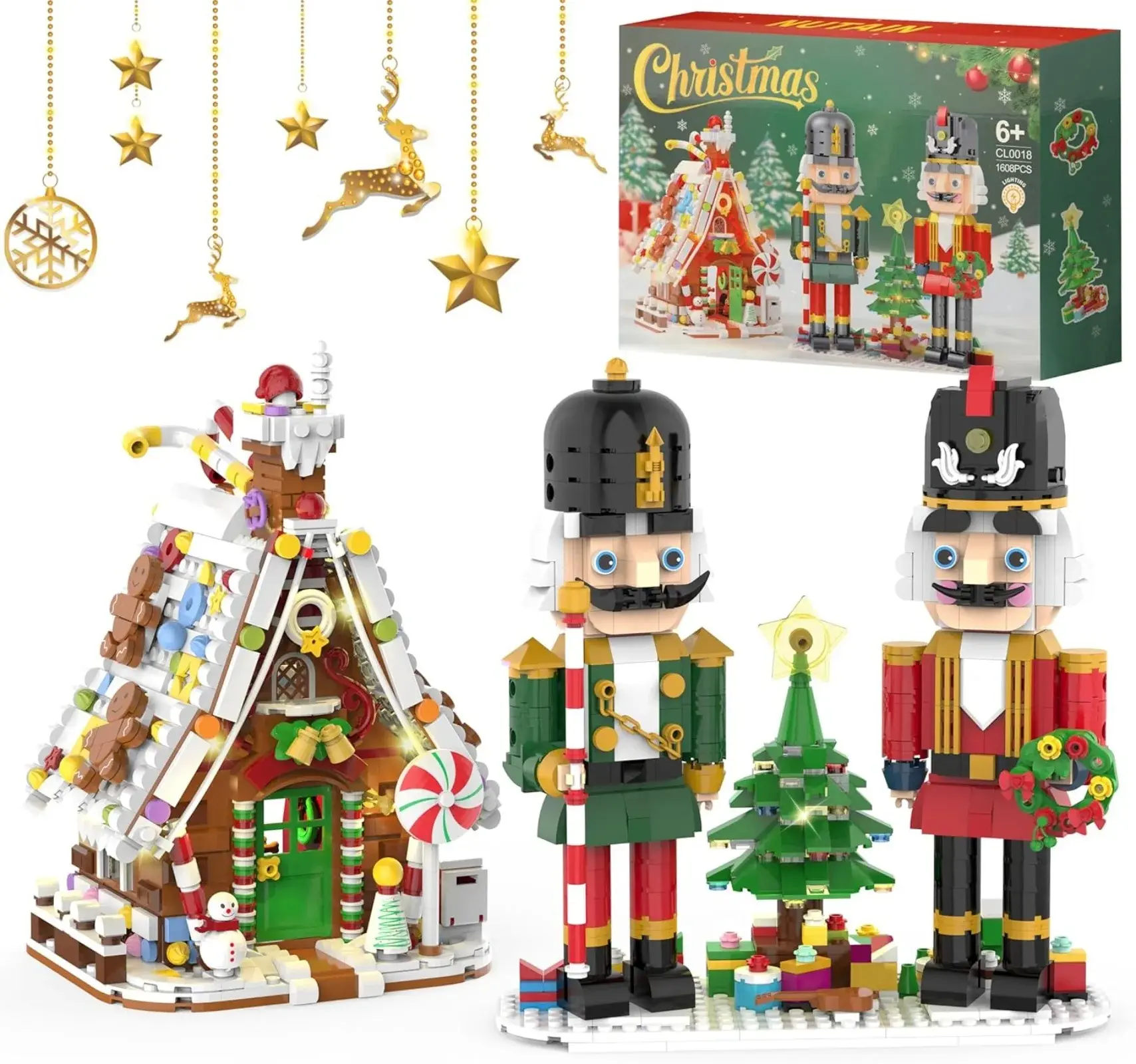 Christmas Gingerbread House & Nutcracker Model Building Blcosk Set, 1606 Pcs Holiday Construction Toys, Collectible Building Blocks Christmas Gifts for Friends and Family