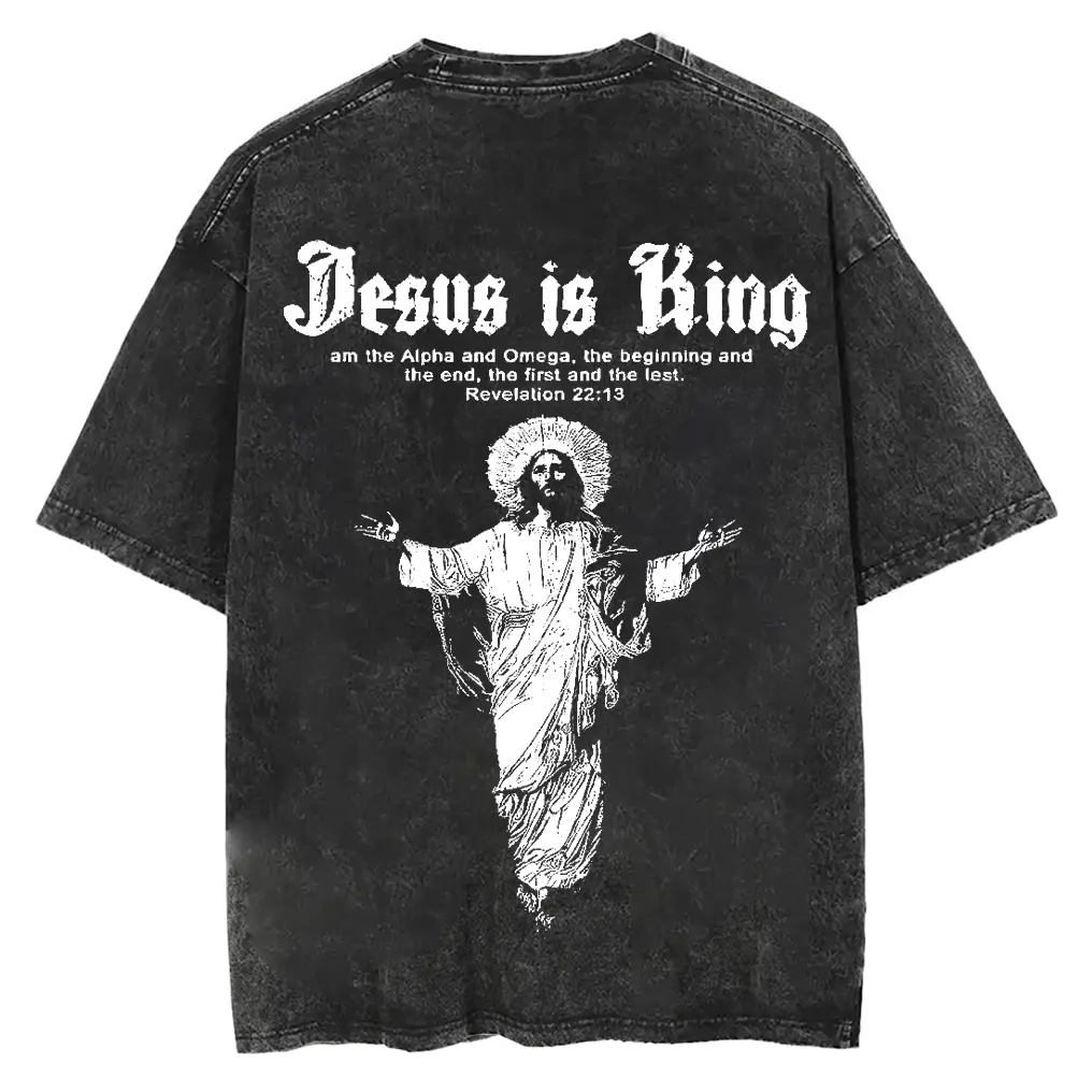 Jesus Is King 'Alpha & Omega' Christian T-Shirt, Revelation 22:13 Verse, Faith-Based Graphic Tee Cotton Fabric