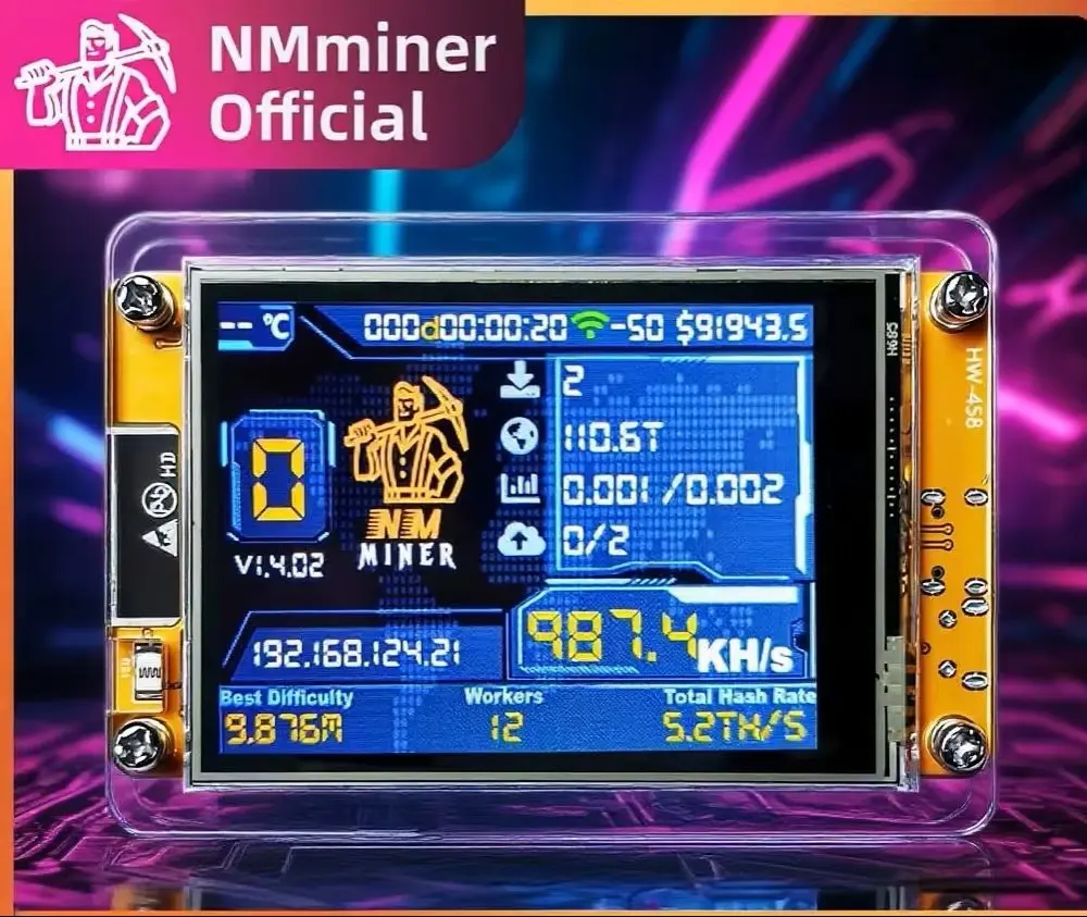 NM 2.8" Touch Screen Development Board with Acrylic Case & NM Firmware Ver. 1.8.27 for BTC Stats-keeping with USB Type-C Cable Connection & 1000 KH/s Hash Rate