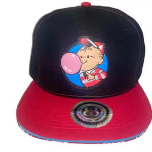 Dubble Bubble Snapback Hat Unisex Black with Red Brim and Cartoon Character Design