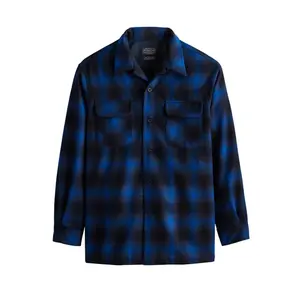 Pendleton Board Shirt Blue/Black Plaid 24' Tall Fitted Long Sleeve Casual Autumn Medium Length Premium Wool