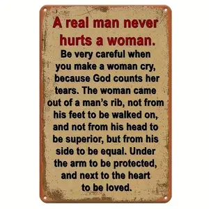 1pc Humorous Retro Metal Sign "A Real for Man Never Hurts A Woman" - 8"x12", Durable Iron Wall Decor with Rustic Finish for Outdoor, Yard, Pub, Bar, Home Beer Shed, Metal Outdoor Decor