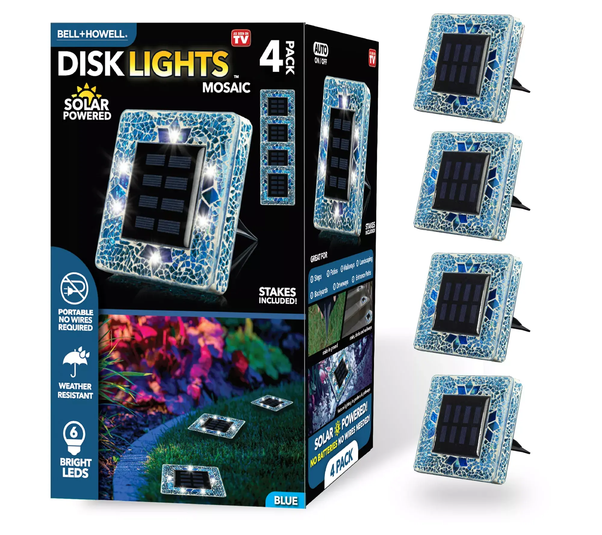 Bell + Howell Solar Square Mosaic Disk Lights, Set of 4