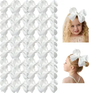 Summervibes JoyBowie 12pcs white girl's hair accessories, available in 3 sizes, made of grosgrain ribbon, comes with alligator clips, suitable for baby girls, bows.