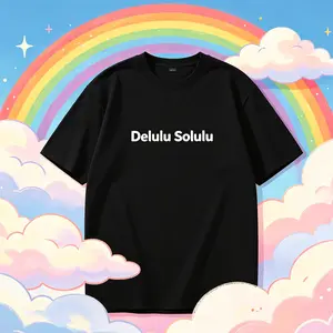 Delulu Solulu Minimal Cursive Text Graphic T-Shirt For Men Women, Viral Manifestation Trend Slogan Black Short Sleeve Tee, Cute Rainbow Aesthetic Casual Streetwear Top