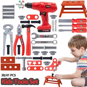 Kids Pretend Tool Set with Screwdrivers Wrench Hammer and Repair Accessories 41PCS Role Play Toy for Toddlers