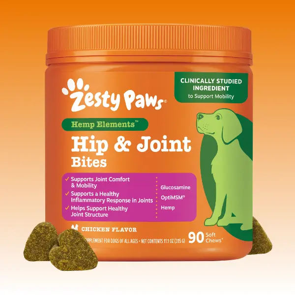 Zesty Paws Hemp Hip & Joint Bites Soft Chew Dog Treats, Health Supplements for Canine Mobility Support