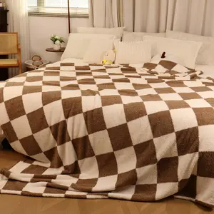 ROSEKIND Brown White Checkered   Super Soft Throw Blanket Checkered Design Lightweight Fuzzy Cozy Blankets for Sofa Chair Bed Ideal Gift for Lovers Women Men Friends Pets,Cloud Soft Knit for Instant Cool Relief