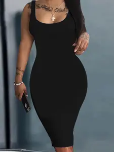 Plus Size Women's Lady Plain Slim Fit Vest Dress, Sleeveless, Summer Simple Minimalist Style, Perfect Fitting Design, Ideal for Daily Wear