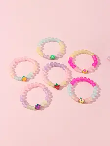 6pcs/set Multicolor Acrylic Fruit Clay Elastic Bracelet Set for Girls, School Birthday Party Gift Accessory, Casual Wear All Seasons