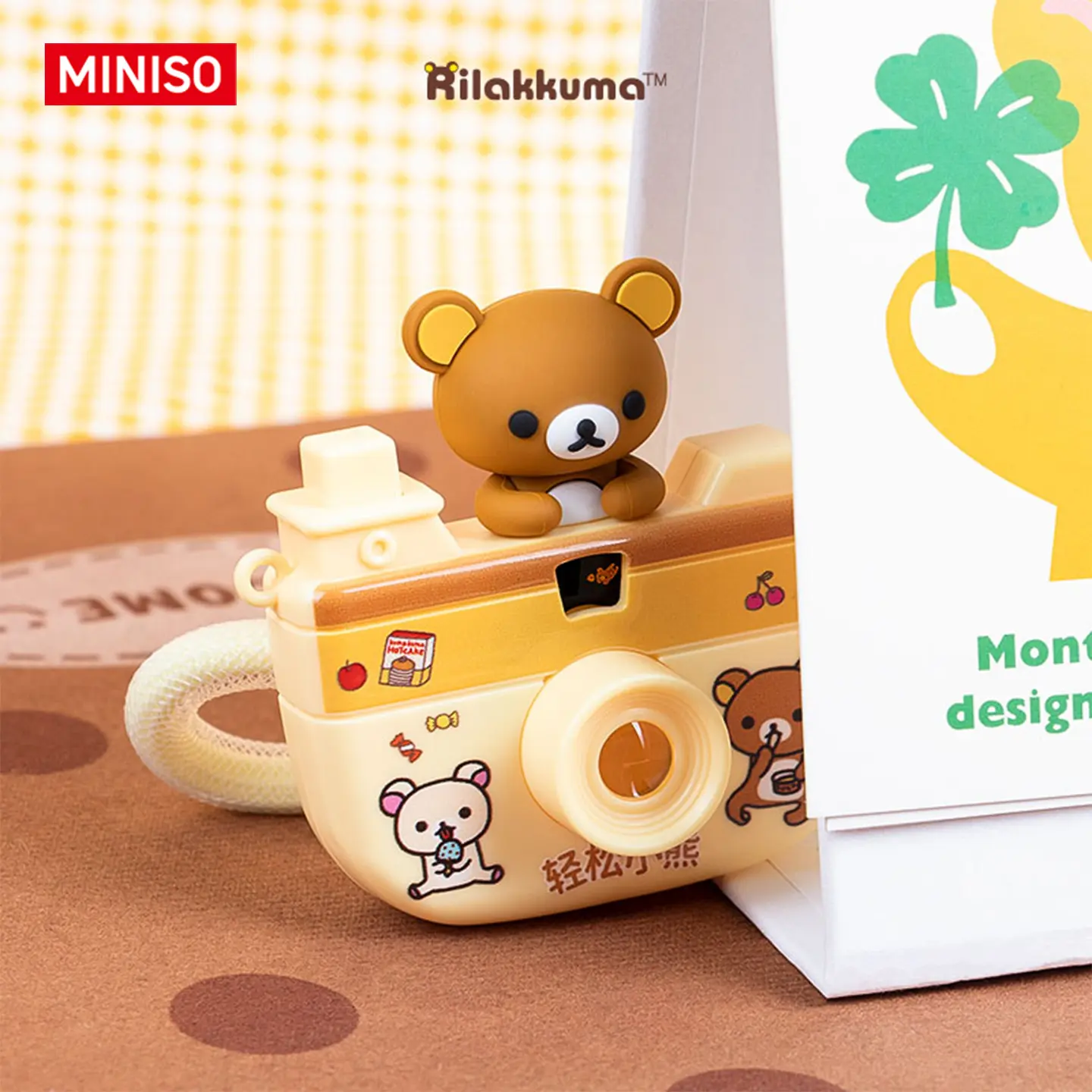 MINISO x Rilakkuma “Movie Room” Light-Up Projection Keychain | Cute Camera Bag Charm with 8 Projection Images, Night Glow Pendant for Backpack & Gifts
