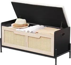 Wooden Storage Chest with Seat Cushion, Storage Chest with 2 Safety Hinges, Entryway Bench for Organizer, Supports 260 Lb, Bedroom, Living Room