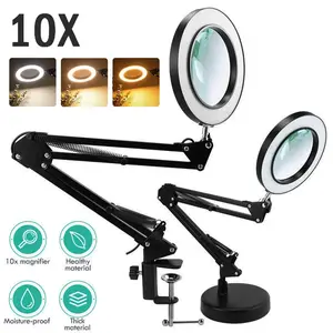 10X Magnifying Glass with Light and Stand, Magnifying Desk Lamp, Lighted Magnifier with Light Dimming Hands Free for Craft, Reading, Painting, Sewing, Solder