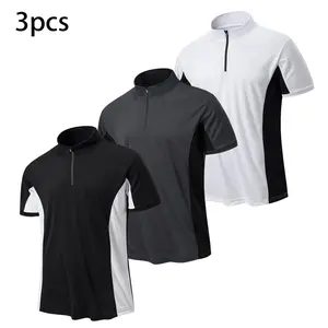 Men's 3-Piece Sporty T-Shirts, Regular Fit Short Sleeve Tops with Contrast Side Panels, Half-Zip Stand Collar, Engineered for Dynamic Movement (Suitable for Training & Casual Wear)