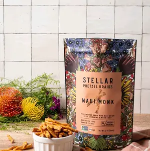 Stellar 2 Pack Maui Monk Pretzel Braids Vegan Butter Baked with Maui Onion Snack 3.2 oz Packaged Food Healthy Snacking Option