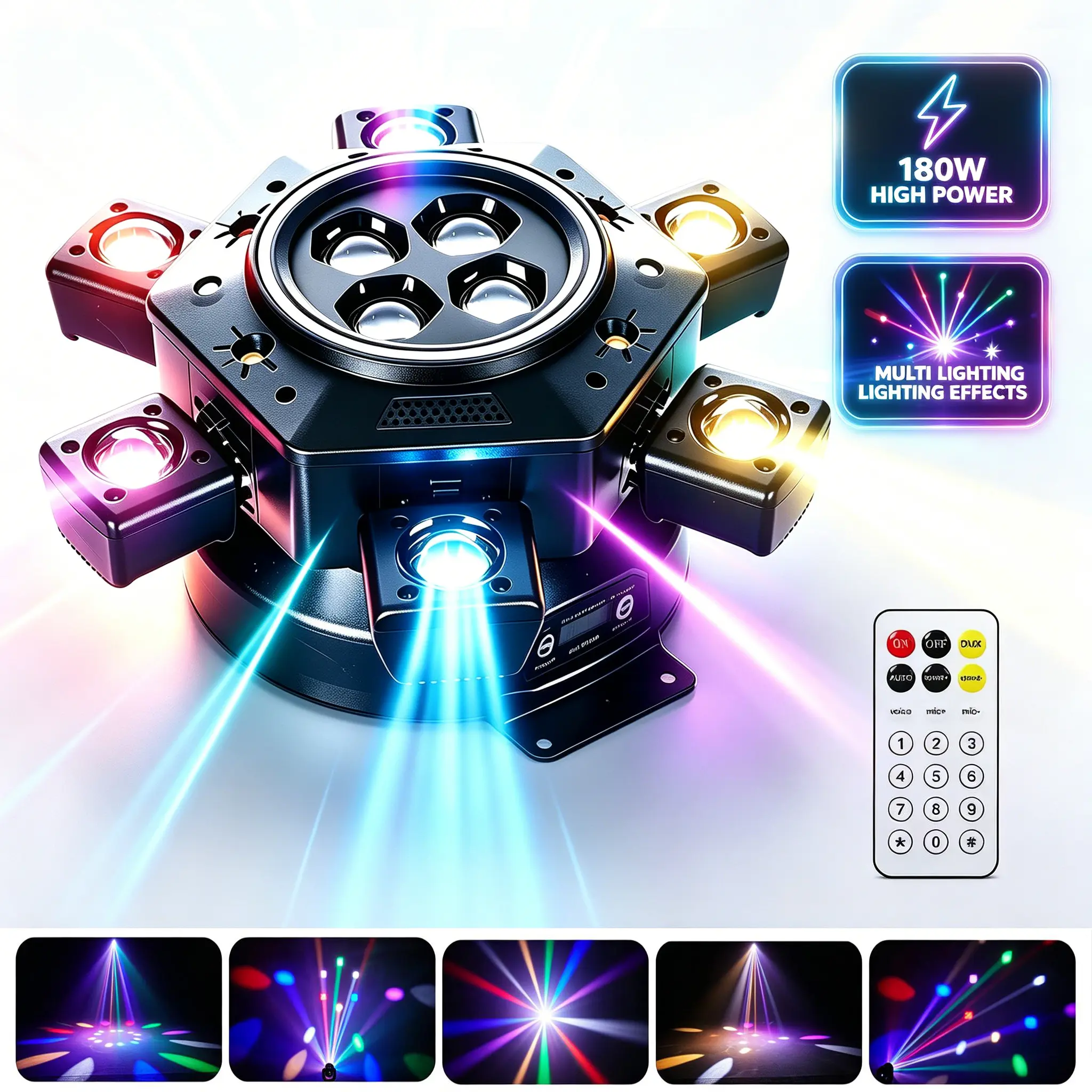 180W Moving Head Dj Lights for Parties, Stage Light 6-in-1 LED RGBW 6 Arms DJ Lights for Parties Support DMX-512 & Sound Activated, Stage Light for Party