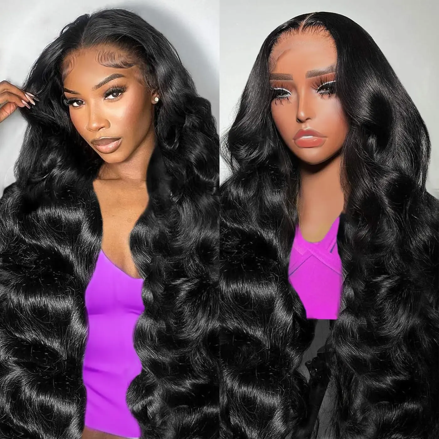 Body Wave Lace Front Wigs Human Hair 180 Density 13x6 HD Transparent Lace Frontal Wigs Human Hair Pre Plucked with Baby Hair Body Wave Glueless Wigs Human Hair for Women Natural Black