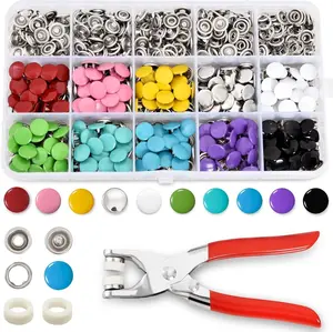 200 Sets Snap Button Kit with Press Pliers Fastener Tool, 803Pcs 9.5mm Metal Snaps for Fabric and Sewing in 10 Solid Colors, Durable Snap Buttons for DIY Crafting and Clothing