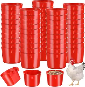 60 Pcs Cage Cups Chicken Feeder Birds Hanging Feeders Seed Bowl 8 oz Plastic Water Bowl Hanging Chicken Gamefowl Waterer Feeding Watering Dish Coop