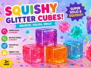 Glitter Squishy Cube Stress Relief Toy | Soft Squishy Slow Rise Fidget Cube for Anxiety Relief, Focus & Sensory Fun | Non-Sticky Desk Toy