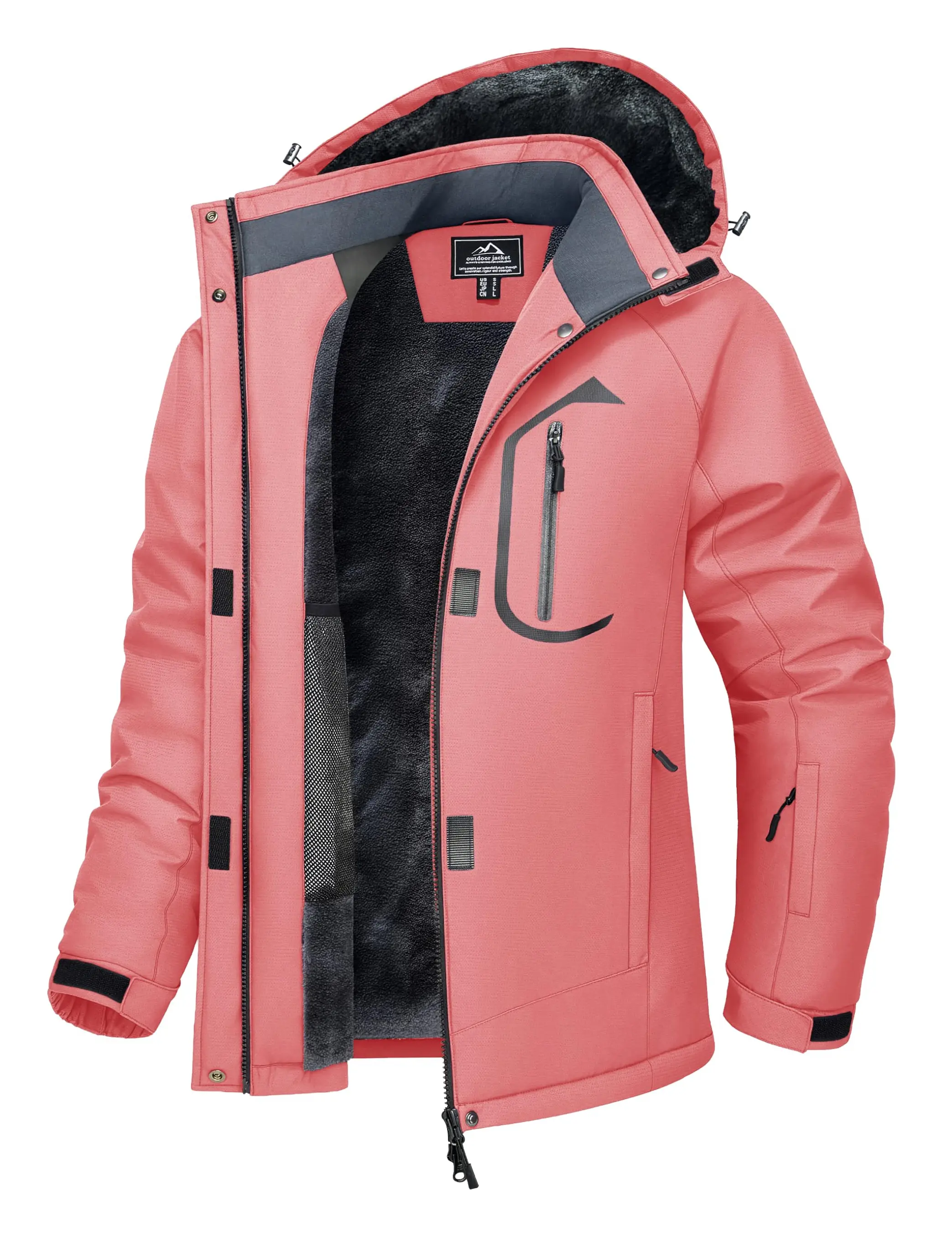 MAGCOMSEN Women's Polyester Ski Jacket - Waterproof, Insulated, Warm, Windproof, Fleece-Lined, Fitted Casual Sports Coat with Removable Hood (Snow & Rain Use)