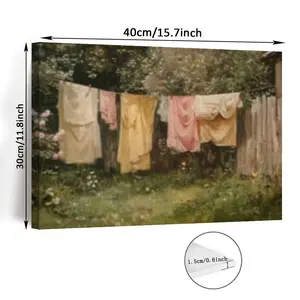 Country Farmhouse Laundry Room Wall Art Antique Clothesline Scene Canvas Print 40cm x 30cm Home Kitchen Country Style Decoration