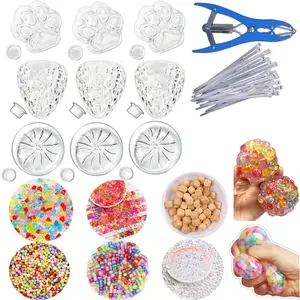 DIY Pressure Ball Making Kit with Filling, Squishy Sensory Fidgets, Strawberry, Dumpling, Cat Paw Shapes, Transparent Skin, Air Pump, Expansion Tool, Adult Stress Relief