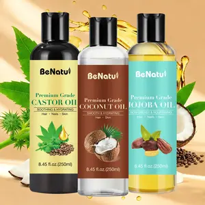 Benatu Castor Oil/Jojoba Oil/Coconut Essential Oil - Skin care - Suitable for Facial/ Hair Styling/ Nail - The Perfect Gift for Festivals - 250ml