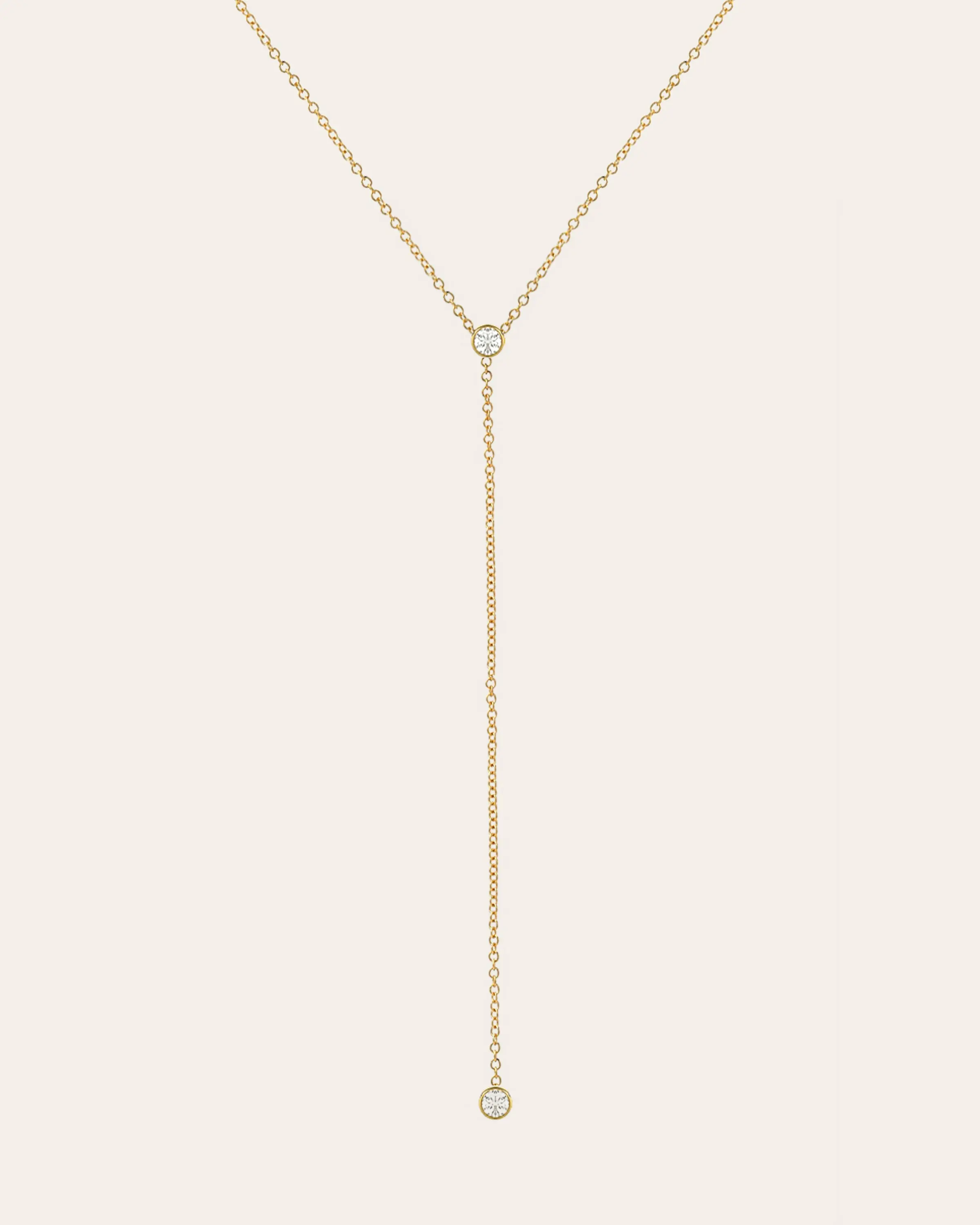 14k Gold Bezel Diamond Lariat Necklace