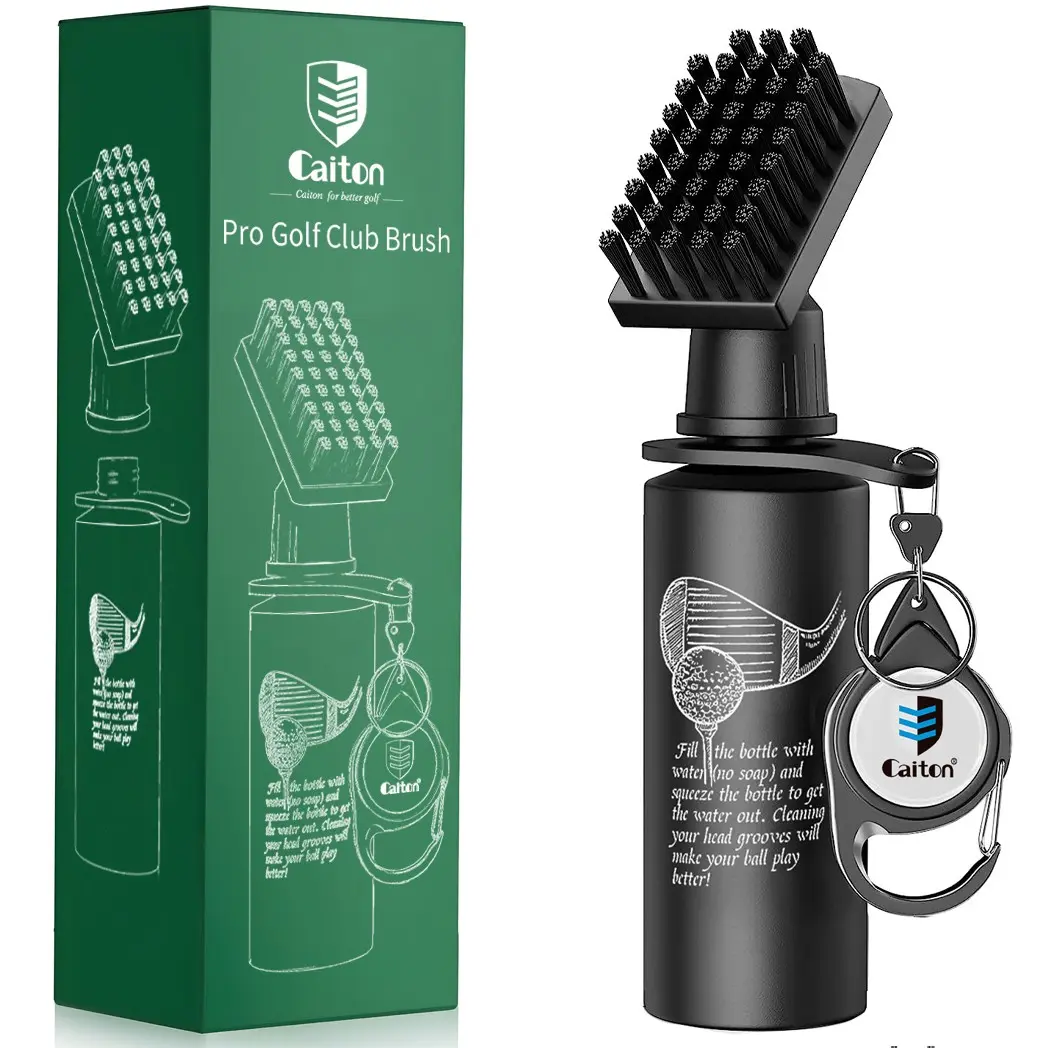 Caiton 1pc Professional Golf Club Cleaner with Fixing Clip and Squeeze Water Bottle, 7.5 inches long, holds 4 ounces of water, provides deep cleaning, an essential golf accessory, Golf Supply, and a gift for male golfers, Golf Gear