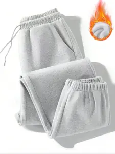 Women's Fleece Lined Joggers, Thick Warm Winter Sports Pants, Casual Drawstring Sweatpants, Soft Running Trousers for Fall & Winter, Runner Pants