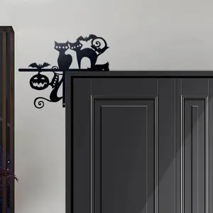 Gothic Metal Halloween Door Decor, Cat & Pumpkin Lantern Design, Easy to Hang, Durable Material, Perfect for Home Party Haunted House