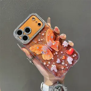Luxury Diamond Sequins Butterfly Phone Case For iPhone 17 16 15 13 14 Pro Max Glitter Lens Flim Shockproof Protective Cover Cellphone Protection Casing screen protector shockproof smartphone protective cover