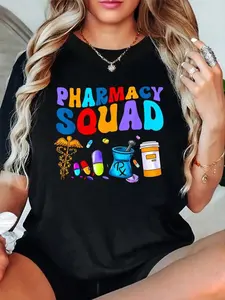100% Cotton Pharmacy Squad Shirt Pharmacist Pharmacy Technician T-Shirt Women's vintage Summer vacation tops Graphic Tee