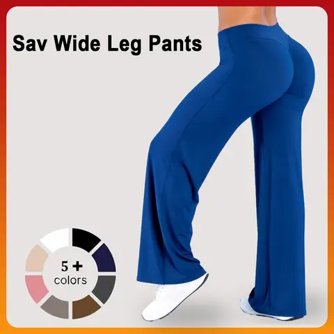 DENFY Sav Wide Leg Pants Mid Rise Waisted Flare Leggings Women Yoga Pants Tummy Control Butt Lifting Sculpting Activewear Seamless Lounge Pants Workout