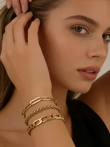 18K Gold Plated Stainless Steel 3Pcs Stackable Bracelets - Standout Multi-Strand Twisted Rope Chain, Unmatched Craftsmanship for a Unique Look for Women Twisted Cable Bracelet