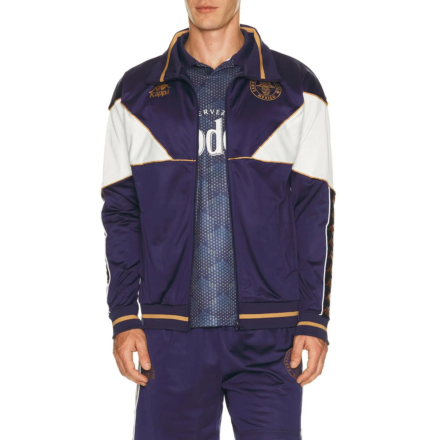 Kappa x Modelo Authentic Ramy Track Jacket in Blue Evening, White Milk, & Yellow Gold Rich