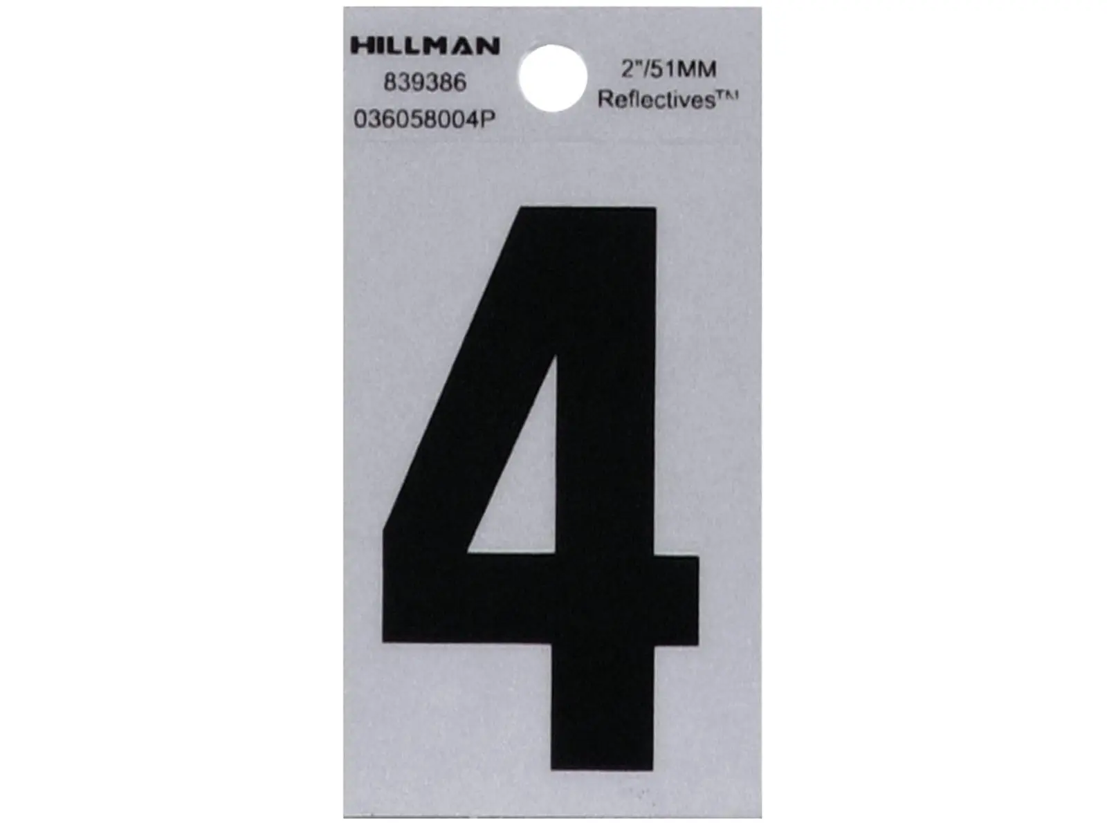 Hillman Group 839386 2 in. Black & Silver Reflective Mylar Square Cut Self-Adhesive Number 4, Classic Address Mark for Mailbox