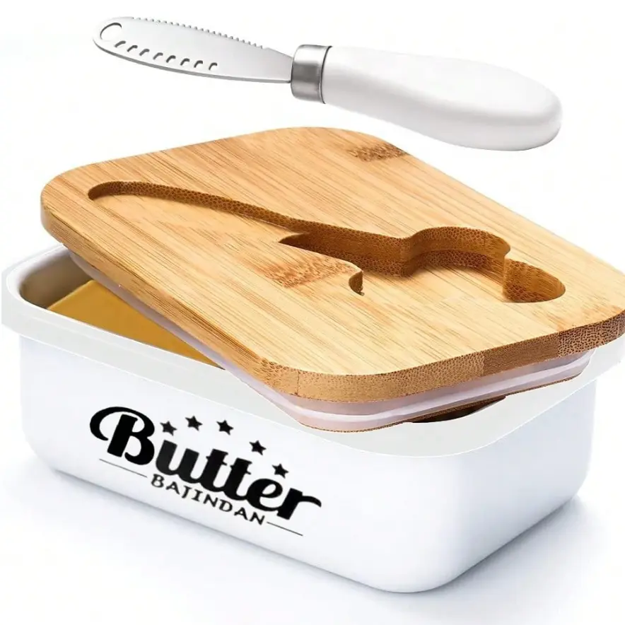 Stainless Steel Butter Dish with Lid - Large Metal Butter Keeper with Silicone Base, Multipurpose Cutting Knife, Countertop Kitchen Storage Organizer, Ideal Kitchenware Gift