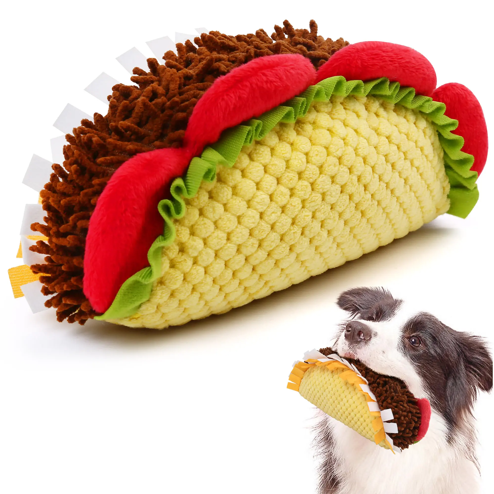 Prime Pets Plush Taco Dog Toy, Dog Squeaky Toys, Food Shaped Pet Toy for Small Medium Large Dogs, Stuffed Puppy Chew Toys