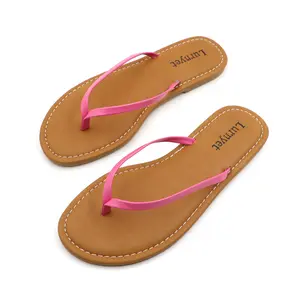 Women's Sports Flip Flops - Summer Casual Flat Sandals with Soft Strap, Lightweight Slippers for Beach, Pool, Brown/Black