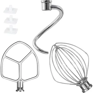 Kitchen Mixers Accessories for  Mixer, 6 QT Dough Hook K256WW Wire Whip and Flat  Paddle Stainless Steel Attachments for Kitchen aid 5.5-6 Quart Tilt- Aid Stand Mixer